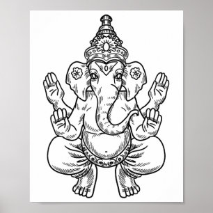 Poster Ganesh Deus Pixels Elefante Indiano Animal Ioga Hi