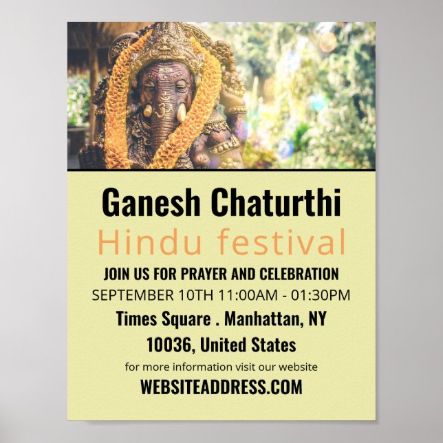 Poster Ganesh, o Deus hindu, o anúncio de eventos hindu (Frente)