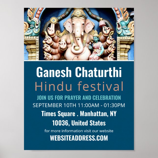 Poster Ganesh, o Deus hindu, o anúncio de eventos hindu (Frente)