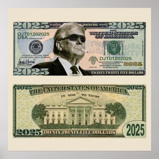Poster Gangsta Trump 2025 Nota de Dólar   (Frente)