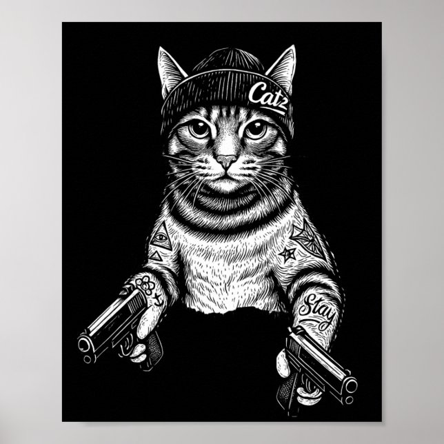 Poster Gangster Cat Tattoo Art | Cool Streetwear Kitty (Frente)