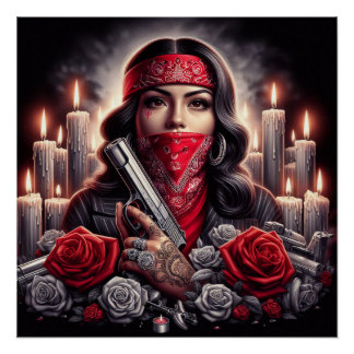 Pôster Gangster Girl Hip Hop chicano art