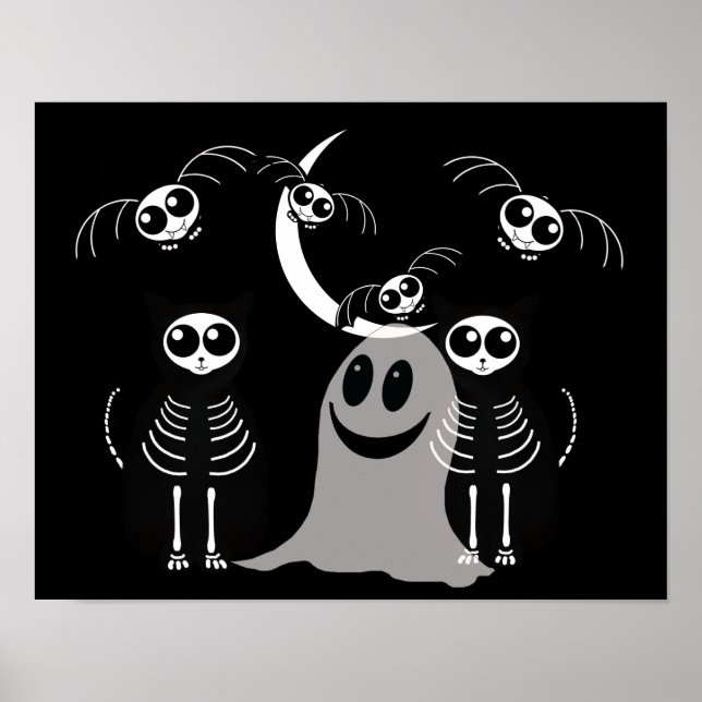 Poster Gangue de Animais do Esqueleto das Halloween (Frente)