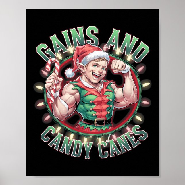 Poster Ganhos de treino de ginásio de elfo de Natal engra (Frente)