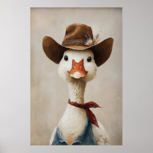 Poster Ganso com Chapéu de Cowboy Impressão, Ganso Arte d