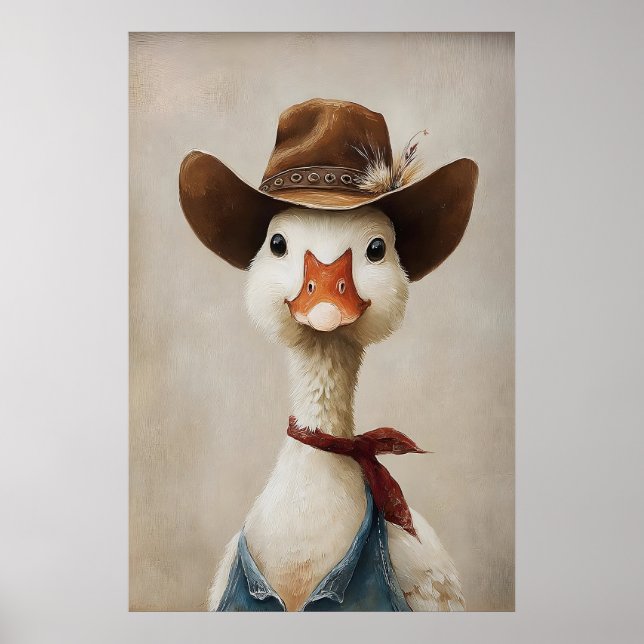 Poster Ganso com Chapéu de Cowboy Impressão, Ganso Arte d (Frente)