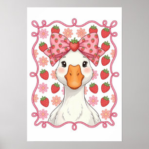 Poster Ganso de Morango Feminino para o Verão com Laço