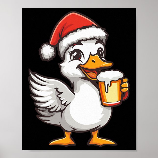 Poster Ganso De Natal Engraçado Com BD De Cerveja (Frente)