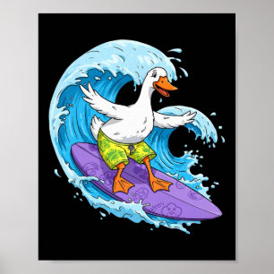 Poster Ganso Engraçado Está Surfando Uma Onda Do Oceano 1