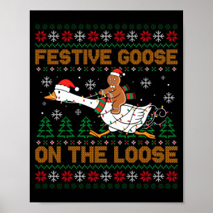 Poster Ganso Festivo à Solta Engraçado Biscoito de Natal