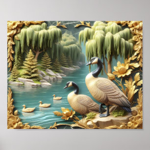 Poster Gansos do Canadá em meio aos chorões selvagens 10x