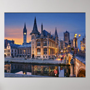 Poster Gante, Bélgica pôr do sol