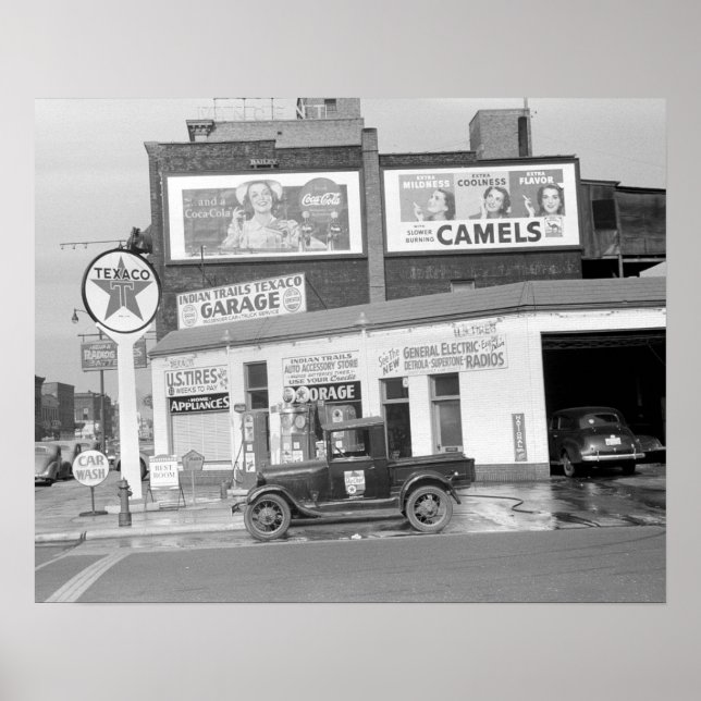 Poster Garage & Filling Station, 1940. Vintage Photo (Frente)