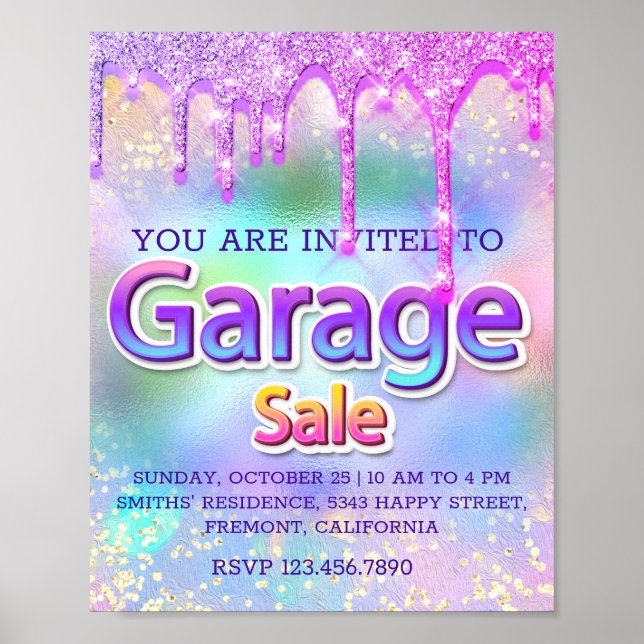 Poster Garage Sale Glitter Drives Holográfico - Cor-de-ro (Frente)
