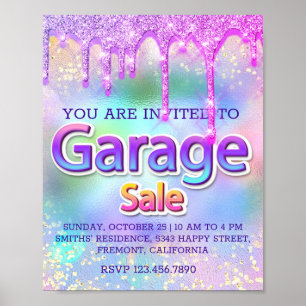 Poster Garage Sale Glitter Drives Holográfico Home Rosa