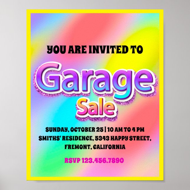 Poster Garage Yard Sale Rosa-Cinza Holográfico Rosa (Frente)