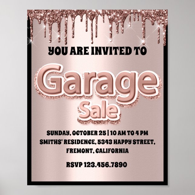 Poster Garage Yard Sale Rosa Glitter Blush Drives (Frente)
