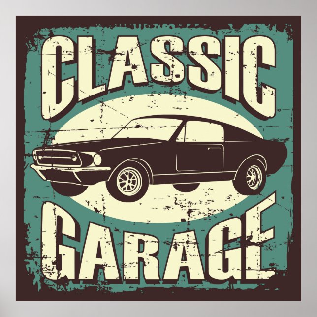 Poster garagem do carro vintage retrô (Frente)