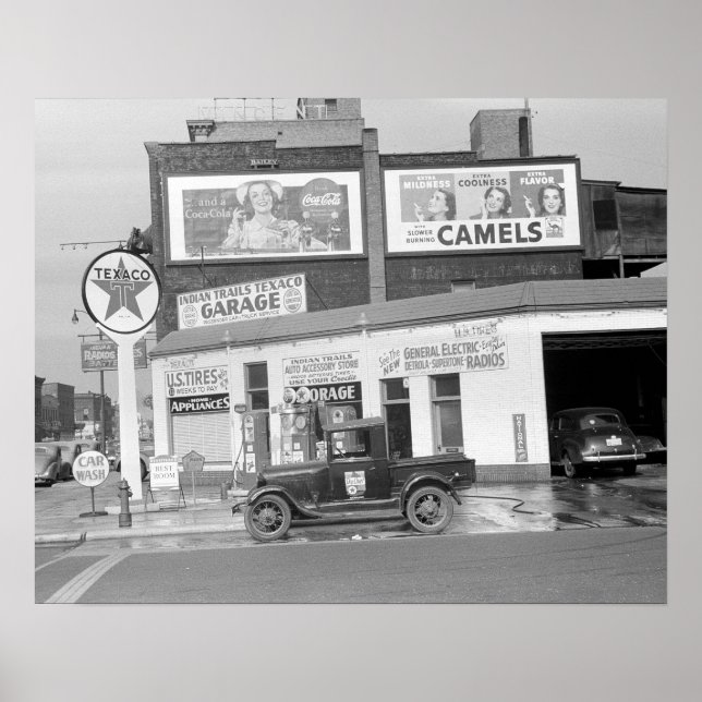Poster Garagem e Posto de Combustível, 1940. Foto Antiga (Frente)
