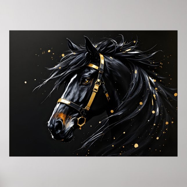 Poster Garanhão preto com dicas de ouro e branco (Frente)