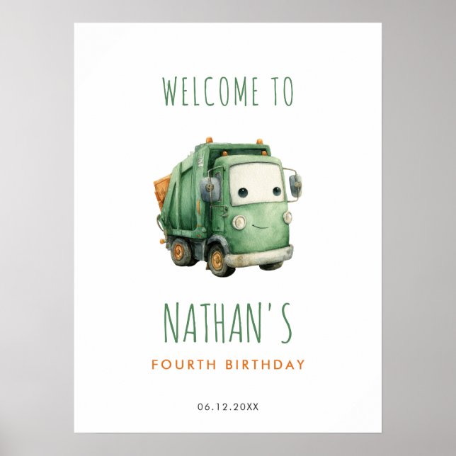 Poster Garbage Truck Birthday Welcome (Frente)