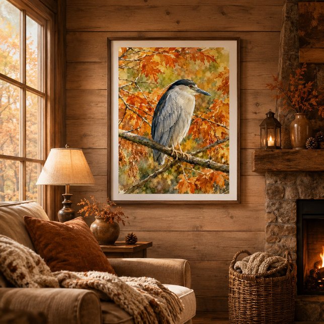 Poster Garça de Outono Aquarela Floresta  (Criador carregado)