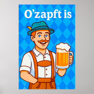 Poster Garçom de desenho animado em Lederhosen com cervej