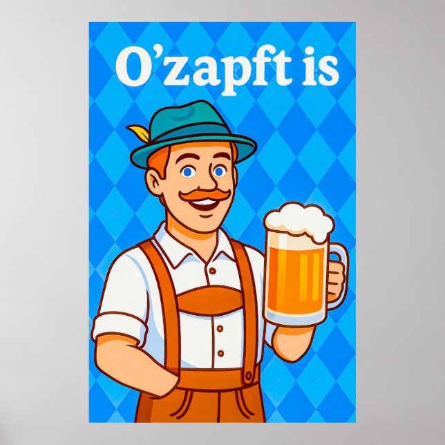 Poster Garçom de desenho animado em Lederhosen com cervej (Frente)