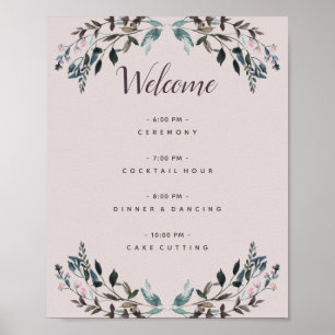 Poster Garden Crest Mauve Purple Floral Weding Program