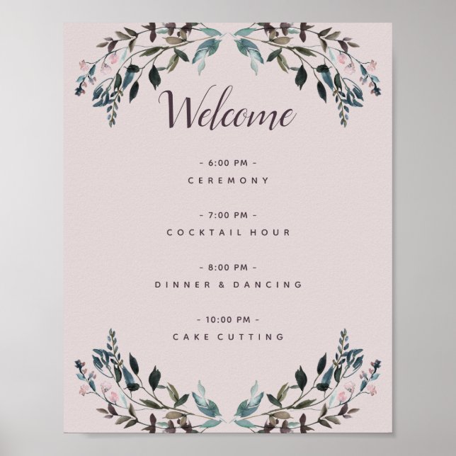 Poster Garden Crest Mauve Purple Floral Weding Program (Frente)