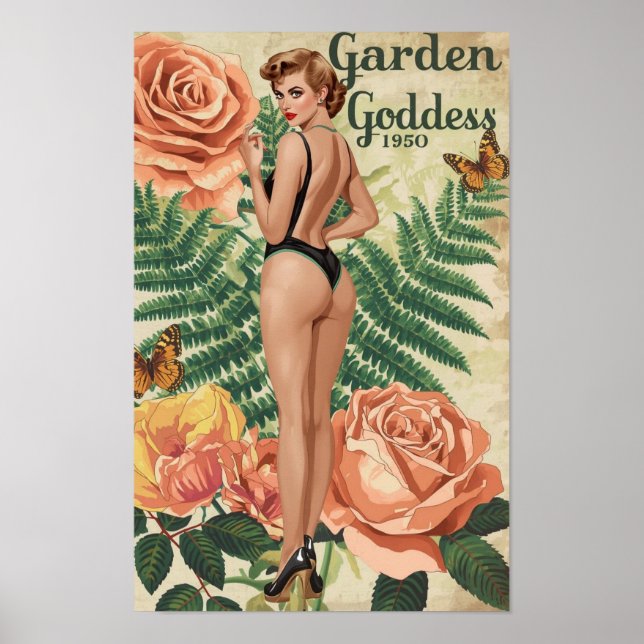 Poster Garden Goddess 1950 – Retro Pin-Up Botanical Colla (Frente)
