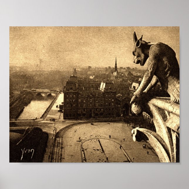Poster Gargoyle Notre Dame, Paris França, 1912 Vintage (Frente)