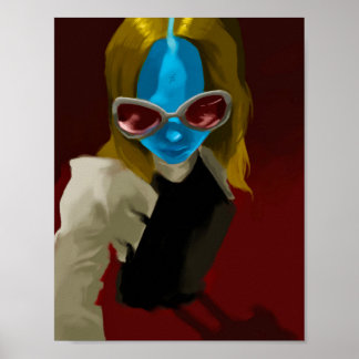 Poster Garota Alien Nomeada "Blue" Vê Vermelho Através de