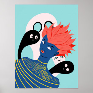 Poster Garota Alienígena Fantasma Com Amigos Imaginário