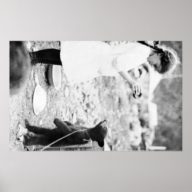 Poster Garota alimentando ursinho na praia (Frente)