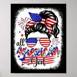 Poster garota americana bandeira dos eua 4 de julho mulhe
