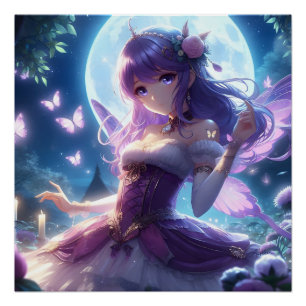 Pôster Garota Anime Asa de Borboleta Violeta Fada da Lua