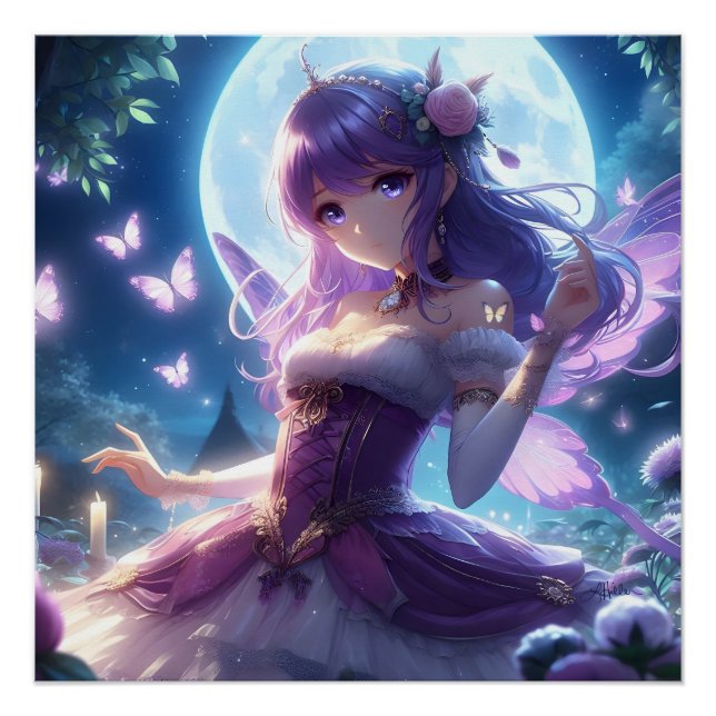 Pôster Garota Anime Asa de Borboleta Violeta Fada da Lua  (Frente)