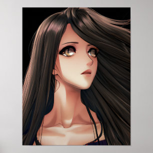 Poster Garota Anime Morena de Olhos Castanhos