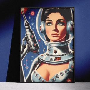 Poster Garota Astronauta de Ficção Científica Vintage