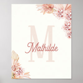 Poster Garota Boêmia Menina Inicial Nome do Monograma