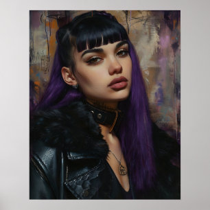 Poster Garota Bonita de Cabelo Roxo