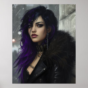 Poster Garota Bonita de Cabelo Roxo