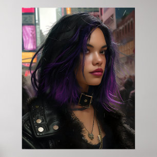 Poster Garota Bonita de Cabelo Roxo