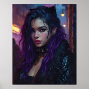 Poster Garota Bonita de Cabelo Roxo