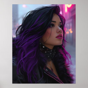Poster Garota Bonita de Cabelo Roxo