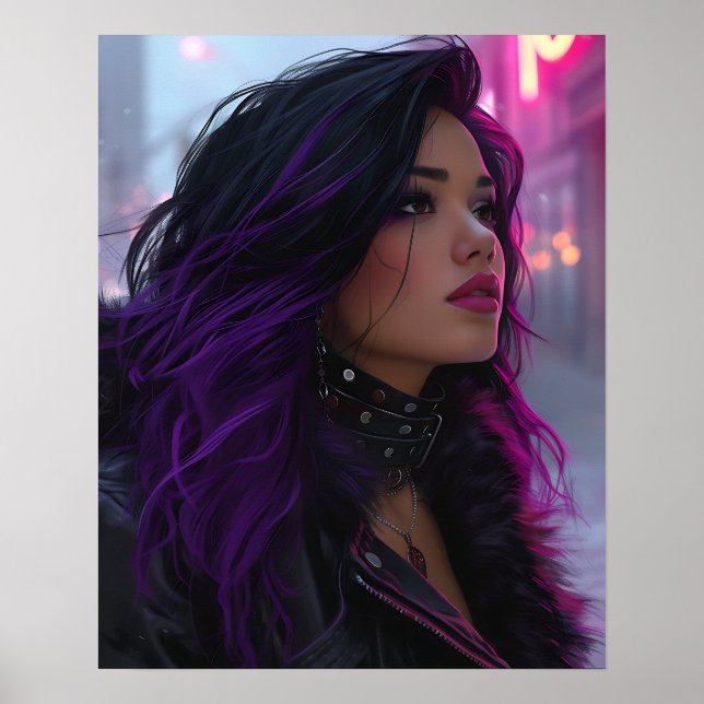 Poster Garota Bonita de Cabelo Roxo (Frente)
