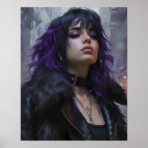 Poster Garota Bonita de Cabelo Roxo