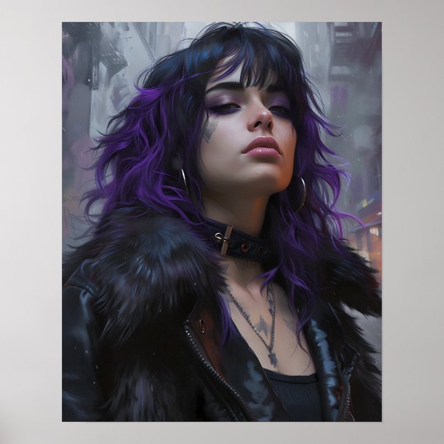 Poster Garota Bonita de Cabelo Roxo (Frente)