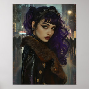 Poster Garota Bonita de Cabelo Roxo